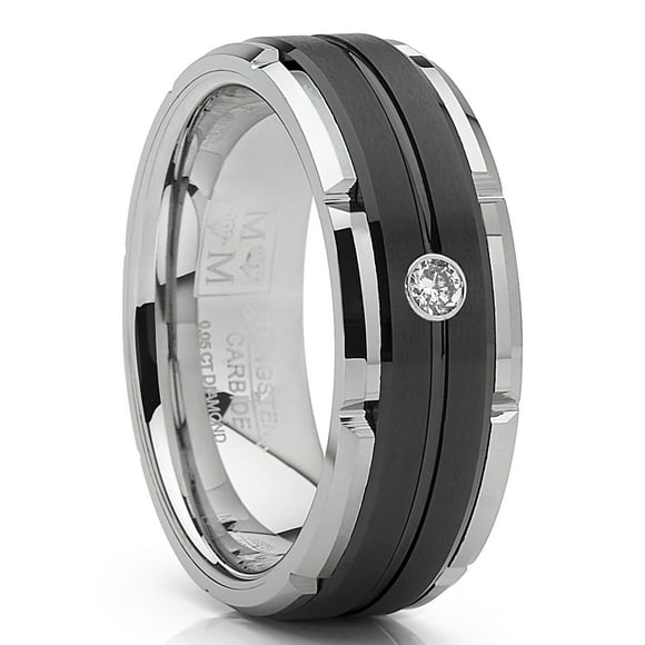 Men's Tungsten Carbide Wedding Band Real Diamond .05 Two Tone Black Ring 8mm 12