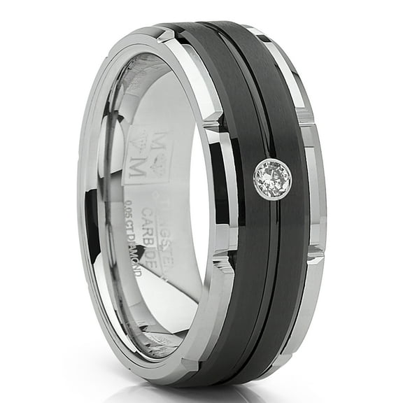 Metal Masters Mens Tungsten Carbide Wedding Band Diamond .05 Two-Tone Black Ring 8mm 13