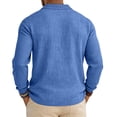 thumbnail image 5 of gzxflxpge Mens Linen Polo Shirt Daily Wear Button Long Sleeve Collared T Shirt Fall Winter Regular Fit Solid Color Stylish Blouse Royal Blue M, 5 of 5