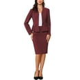 thumbnail image 2 of Conjuntos de trajes para mujeres INSPIRE CHIC, atuendos de negocios, blazer peplum sin cuello, falda lápiz formal, conjunto de 2 piezas, color burdeos, 2 of 6