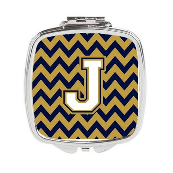 Letter J Chevron Navy Blue & Gold Compact Mirror - Navy Blue & Gold - 3in. H x 0.3in. W x 2.75in. L