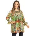 thumbnail image 1 of Sakkas Elvira Women's Loose Long Sleeve Swing Top Tunic Blouse Floral Scoop Neck - 595-Green - L/XL, 1 of 5