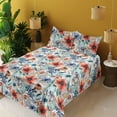 thumbnail image 2 of Ambesonne Flowers Fitted & Flat Sheet with Sham 3 Pcs Set, Spring Blooming Floral Art, Twin XL, Dark Coral Ceil Blue, 2 of 5