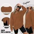 thumbnail image 3 of TEMOFON Womens Long Sleeve Tops Sweatshirts Waffle Knit Crew Neck Fashion Side Slits Casual Pullover Brown, 3 of 10