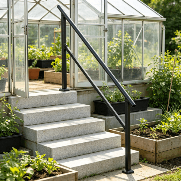 5-Step Stair Handrail Kit, Transitional Black Square Tube Design with Installation Hardware, for Outdoor Steps, Porch & Deck