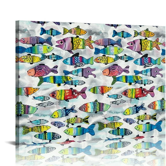 FCXZI Rainbow Fish Canvas Wall Art Print On Canvas for Home Decor, Ready To Hang Room Art Decor 16x12in