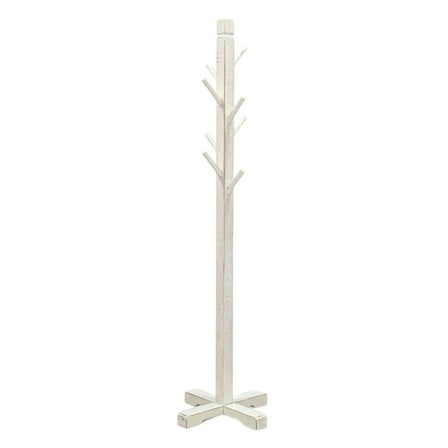 Rena Coat, Hat Rack Stand, 8 Wood Stems, 72 Inch Rustic White Mahogany