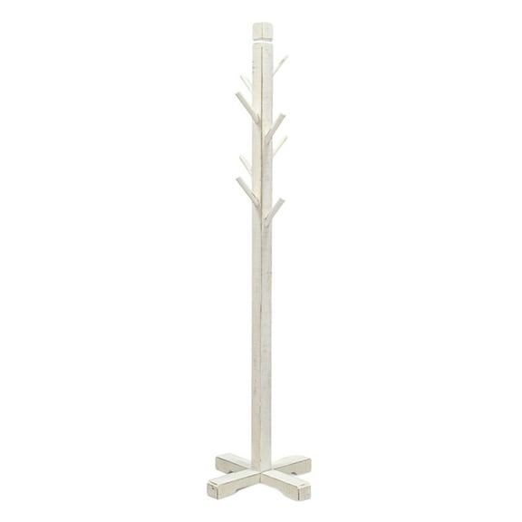 Rena Coat, Hat Rack Stand, 8 Wood Stems, 72 Inch Rustic White Mahogany