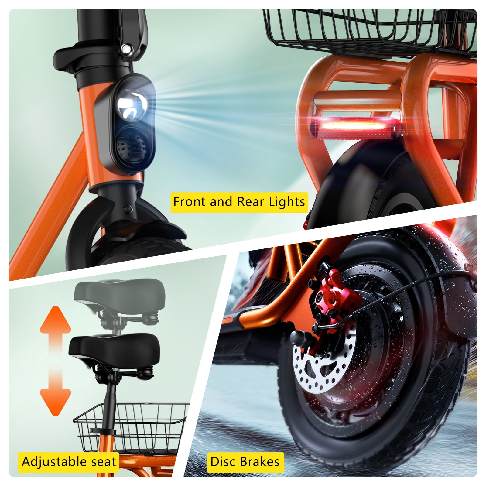 SISIGAD Electric Scooter with Seat, Pneumatic Tires, Peak 600W Motor, Top Speed 19Mph, 20 Miles Long Range, Folding E-Scooter for Commuting with Dual Braking System, Orange