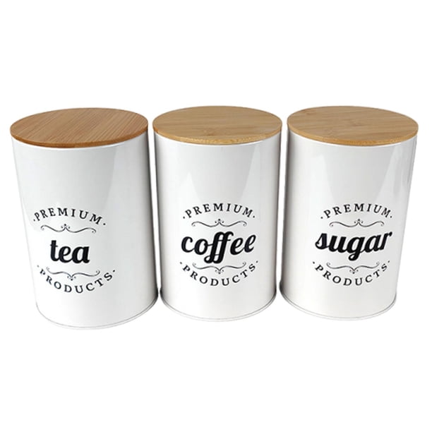 Recipiente para café, té y azúcar con tapas, accesorio para harina, comedor y cocina. Blanco