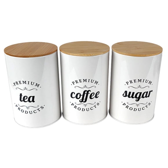 Juego de 3 recipientes herméticos para almacenar café, té y azúcar. Blanco