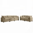 thumbnail image 5 of Classic & Modern Living Room Sofa Set, Two 2-Seater Sofas in Tan Corduroy with 8 Cushions & Recliner, 5 of 19