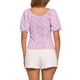 thumbnail image 3 of BLUSA FLORAL PARA MUJER INSPIRADA CHIC CON ESCOTE CUADRADO Y MANGAS ABULLONADAS, ESPALDA ELÁSTICA, TOP CASUAL BLANCO Y MORADO XL, 3 of 6