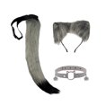 thumbnail image 3 of Conjunto de 3 piezas de orejas y cola de , disfraz de cosplay, conjunto para disfrazarse, espectáculo en Gris Negro, 3 of 8