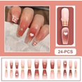 thumbnail image 2 of SHIBA-24-PCS White Pearl Press on Nails Medium Fake Nails Rhinestone Fake Nails Three-dimensional Love Pattern False Nails Gold Lines Fake Nails Plaid Pattern Fake Nails Glossy False Nails Full Cover, 2 of 4