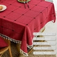 thumbnail image 4 of GHSDFBB Solid Embroidery Checkered Table Cloth Washable Cotton Linen Tassel Tablecloth, Rectangle Wrinkle Free Anti-Fading Table Cover for Kitchen Dinning Thanksgiving Christmas (55x86 Inch, Red, 4 of 7
