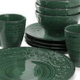 thumbnail image 6 of Elama Malibu Sea Glass 16-Piece Dinnerware Set in Dark Green, 6 of 10