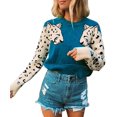 thumbnail image 1 of Pulls pour Femmes Décontractés Imprimé Léopard Patchwork Manches Longues Pull Tricoté Court, 1 of 4