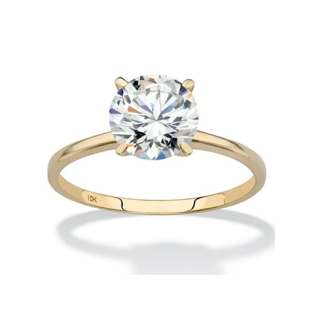 Cubic Zirconia Solitaire Ring - 2 TCW Round Cubic Zirconia Solitaire Engagement Ring in Solid 10k Yellow Gold