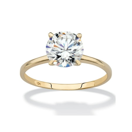 2 TCW Round Cubic Zirconia Solitaire Engagement Ring in Solid 10k Yellow