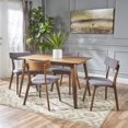 thumbnail image 2 of Noble House Alexa Mid Century Natural Walnut Wood Dark Grey 5 Piece Dining Set, 2 of 8