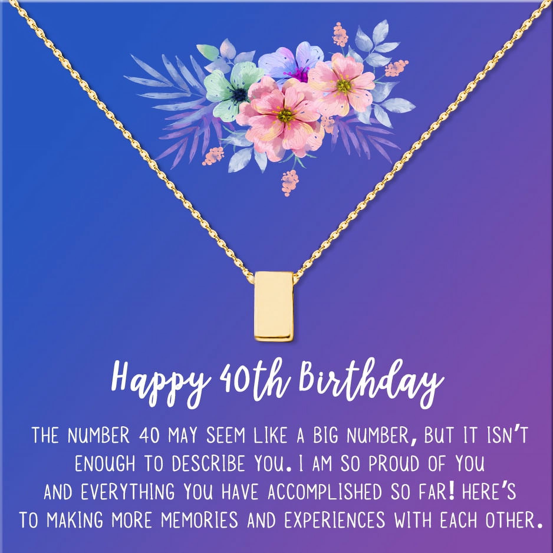 Anavia Happy 40st Birthday Gifts Stainless Steel Fashion Necklace Birthday Card Jewelry Gift for Her, Birthday Gift for Mom-[Gold Cube, Blue-Purple Gift Card]