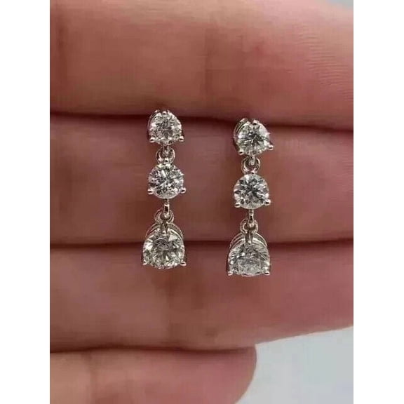 2Ct Round Cut Lab Created Diamond Women's Drop/Dangle Earrings 14K White Gold Plated