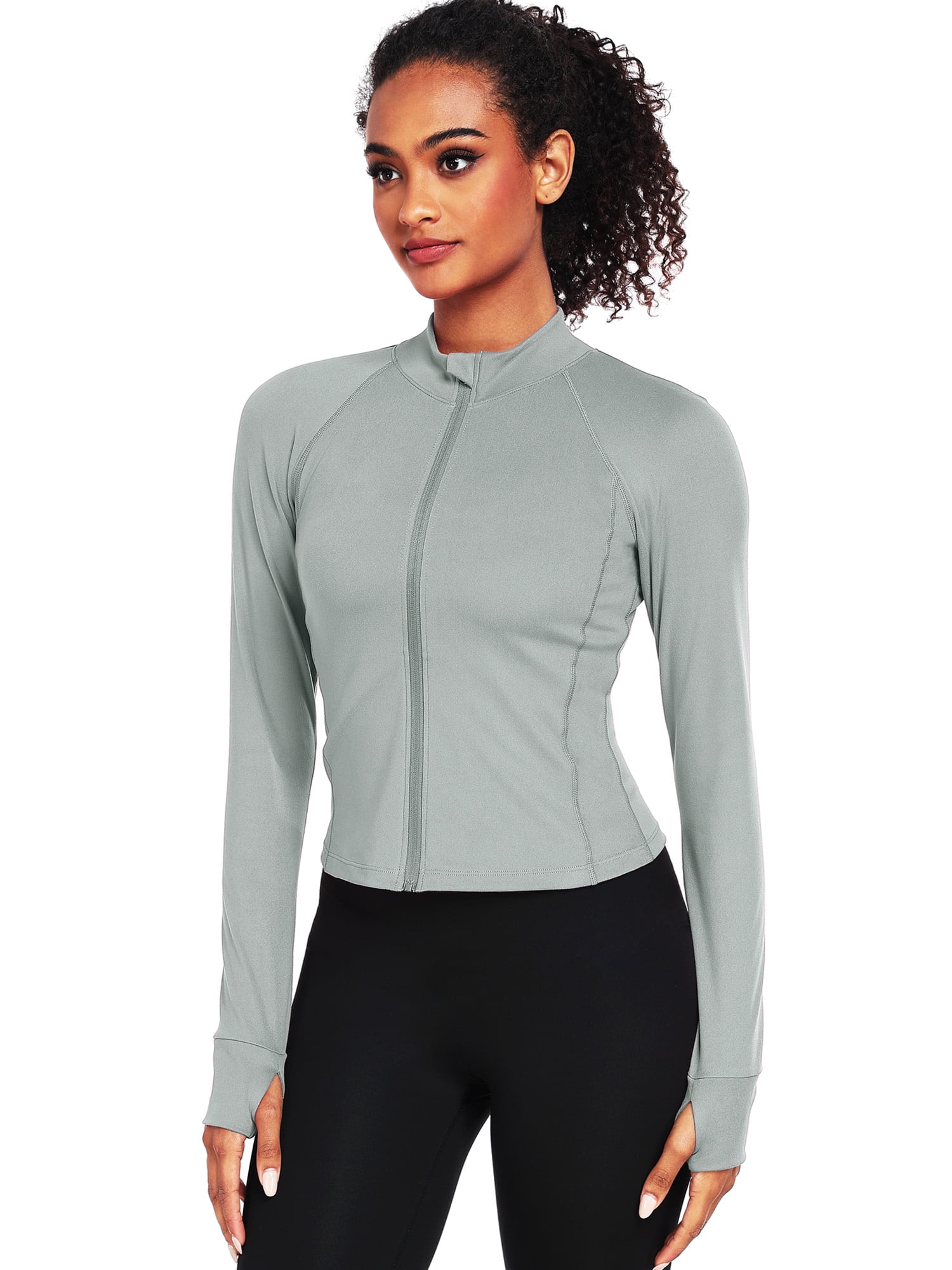 NELEUS Womens Athletic Jackets Zip Up Yoga Workout Jacket Short Coat Slim Fit With 2 Inner Pockets,Gray,US Size S