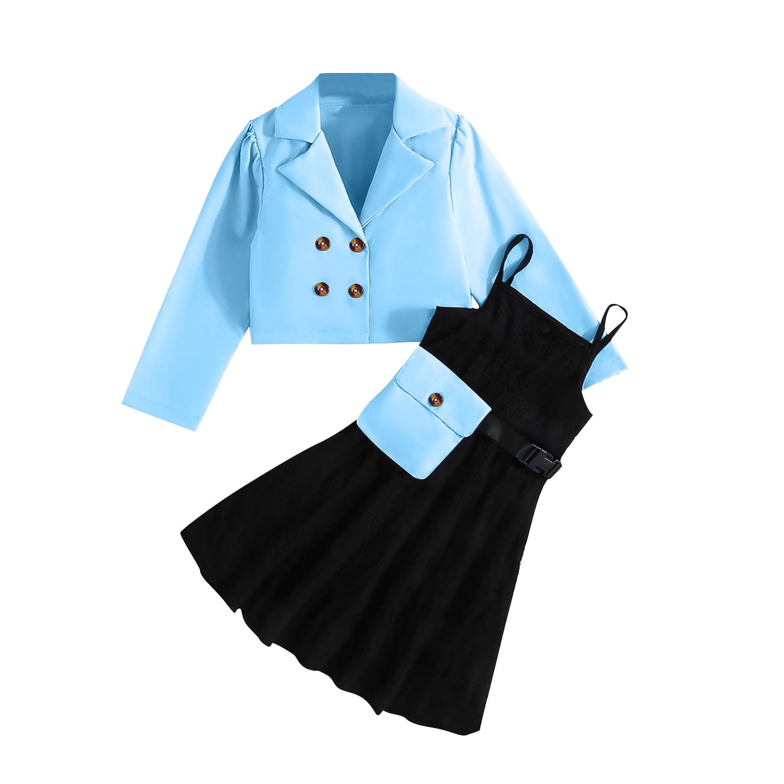 QIPOPIQ Girls Clothes Ruffle Long Sleeve Round Neck Button Top Skirt Short Beret Fall Outfit 3 Piece Skirt Set Clearance