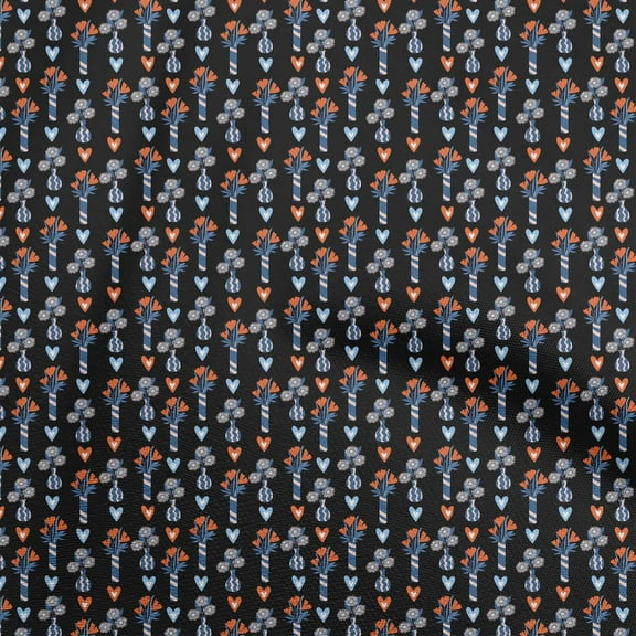 oneOone Polyester Spandex Black Fabric Floral Sewing Material Print Fabric By The Yard 56 Inch Wide