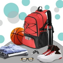 DAMAI Basketball Backpack,Basketball Equipment Bag with Separate Ball Holder & Shoes Compartment,Best for Basketball, Soccer,Gym(Red)