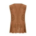 thumbnail image 3 of Women Hollow Tassel Vest Faux-Suede Fringe Jacket Boho Western Sleeveless Open Front Hippie Cardigan Brown, M, 3 of 7