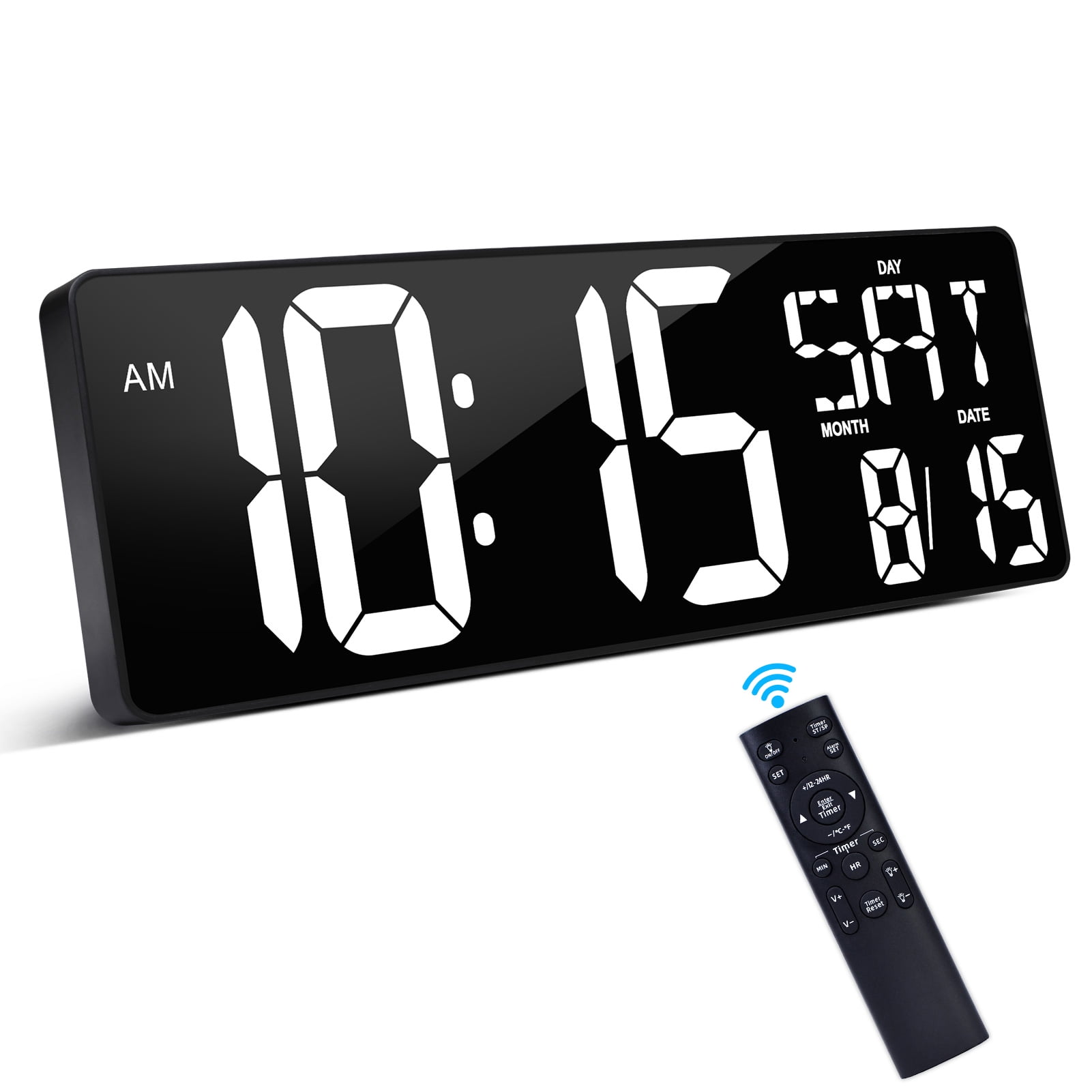 XREXS Large Digital Wall Clock with Remote Control, 16.5 Inch White LED