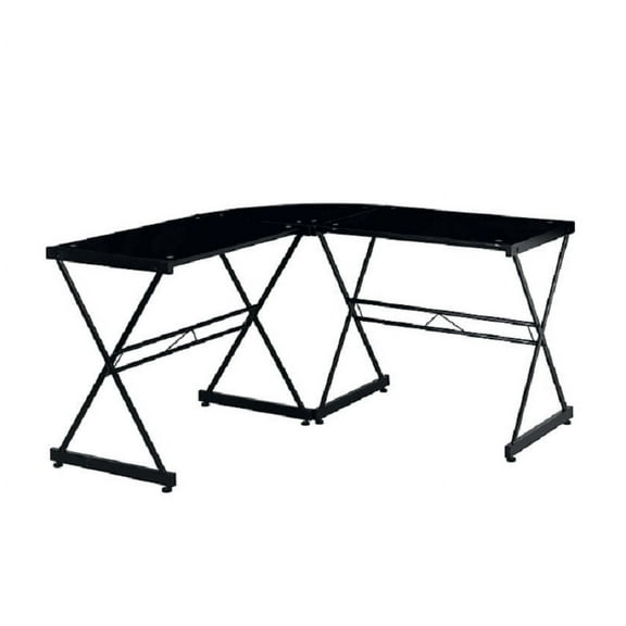 Techni Mobili RTA-3805L-WHT L-Shaped Glass Computer Desk, Black