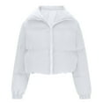 thumbnail image 4 of Black and Friday Clothing Sales Idoravan Women's Quilted Puffer Coat,Fashion Women Zipper Pocket Coat Long Jacket Winter Long Sleeve Down Cotton White S, 4 of 7