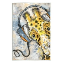 Stupell Industries Giraffe with Headphones Animals & Insects Painting Unframed Art Print Wall Art, 10 x 15