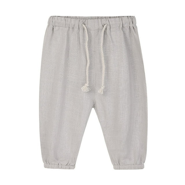 Xuewenshw Kids Toddler Boy Girl Linen Summer Pants Solid Color Casual Pants With Drawstring Medium Tops