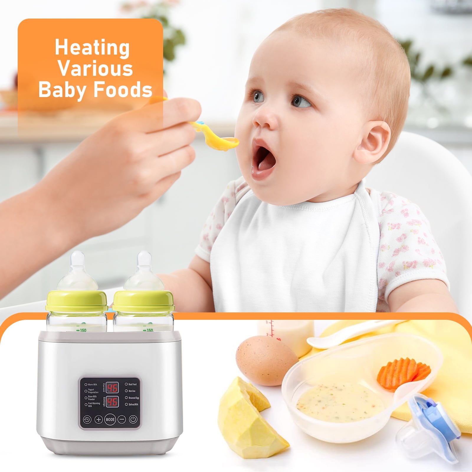 Baby Bottle Warmer, 8-in-1 Fast Milk Warmer with Timer, Accurate Temp Control, Sterilizer, Defrost, Keep Warm, Heat Breastmilk & Baby Food, Fits 4 Bottles