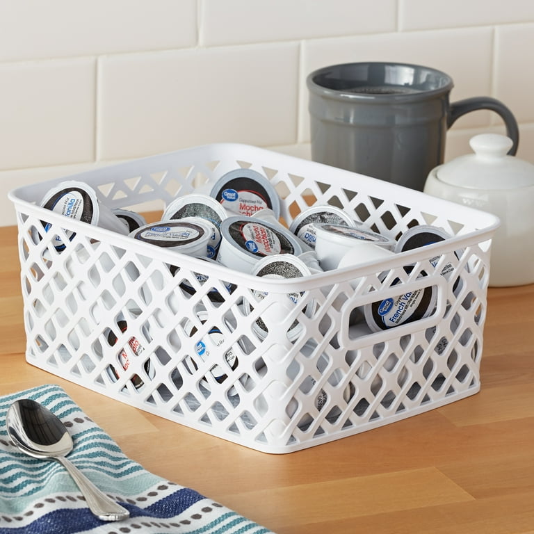 2 Pack Plastic Basket,White Plastic Storage Basket,Pantry Storage Bins,Mini  Laundry Basket,Small Plastic Storage Bins for Kitchen,Bathroom Organizing