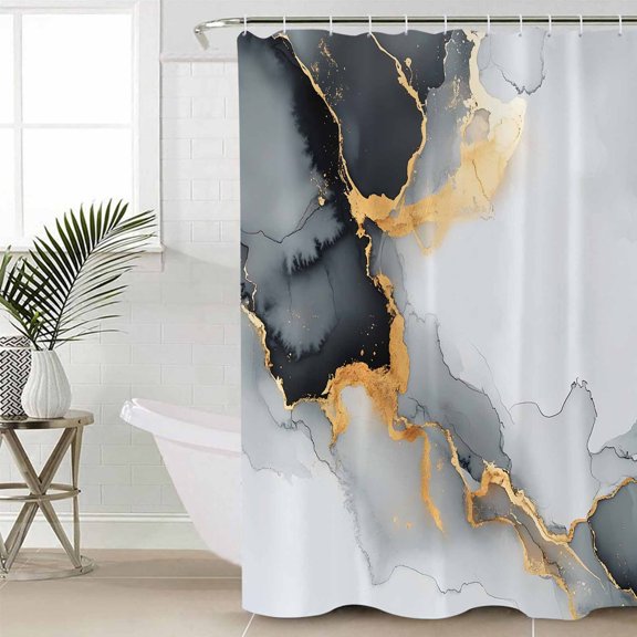 Grey White Marble Waterproof Fabric Shower Curtain, Ink Painting Modern Abstract Shower Curtain for Bathroom Curtains Bathtubs Hotel Washable Shower Curtains with 12 Hooks Small 36x72in