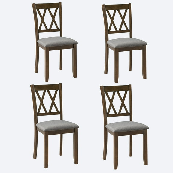 Set of 4 Wooden Dining Chairs, Padded Upholstered Seats, Walnut Finish, for Dining Room/Living Room