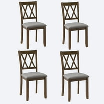 Set of 4 Wooden Dining Chairs, Padded Upholstered Seats, Walnut Finish, for Dining Room/Living Room