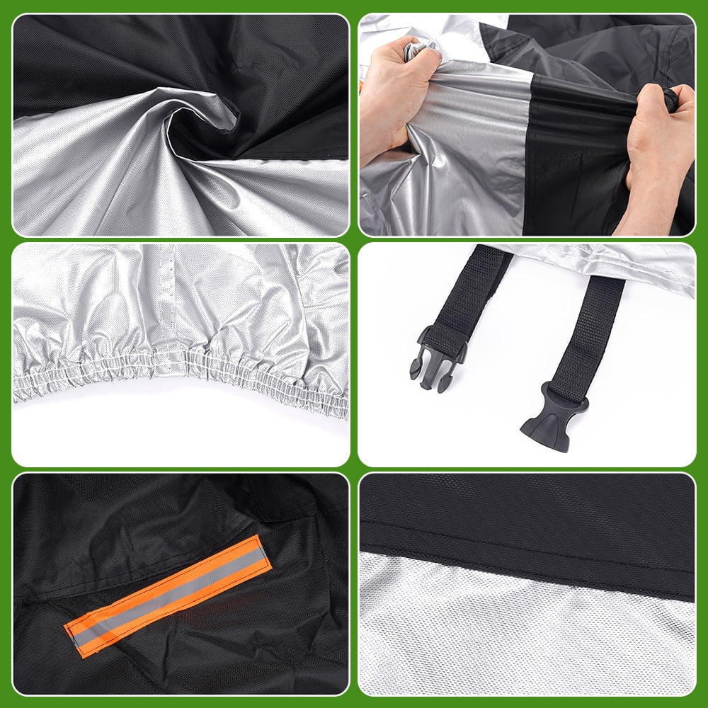 XiongXiong 4XL Motorcycle Cover All Season, 210D Weather Durable Waterproof Outdoor Protection Scooter Shelter Proof Night Reflective, Black&Silver
