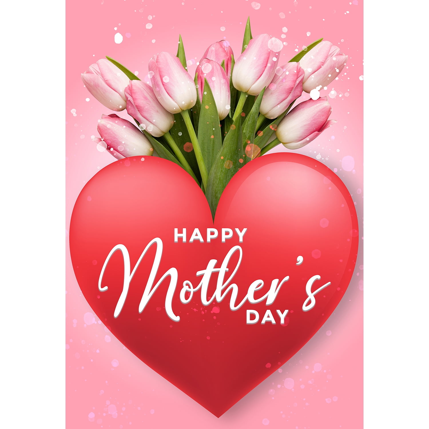 America Forever Happy Mother's Day Tulip House Flag 28 x 40 inches Red Heart Best Mom Ever Double Sided Holiday Seasonal Yard Outdoor Decorative Love You Mom Flag