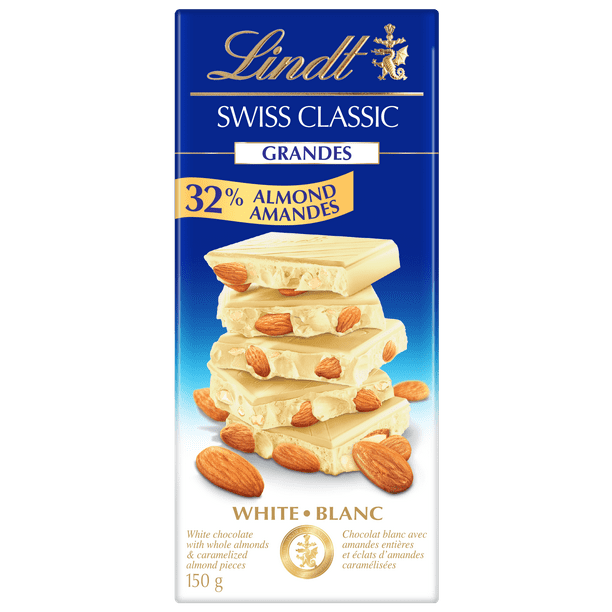 Chocolat blanc avec amandes Lindt SWISS CLASSIC Grandes – Barre (150 g)  150g 