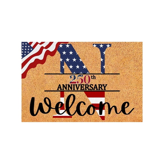 Patriotic Outdoor Layered Doormat Set American Flag Welcome Coir Front Door Mat with Blue White Striped Rug, Entryway Rug for 4th of July Independence Day Indoor Home Porch Decor (Type N)