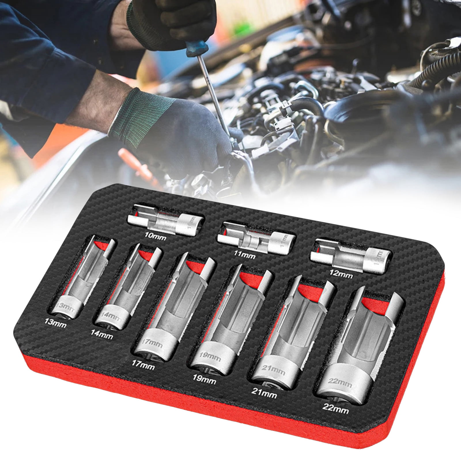 BIBABLYKE 9Pcs Automotive O2 Oxygen Sensors Socket Offset Wrench Remover Tool and Thread Chasers Tool 10-22mm