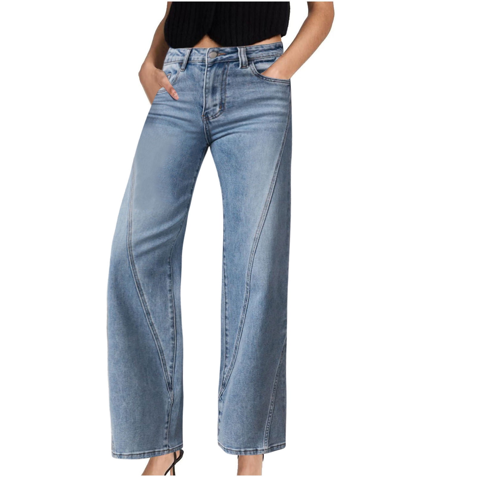 Jacenvly New Pants for Women Jeans Long Pants Loose Solid Comfort