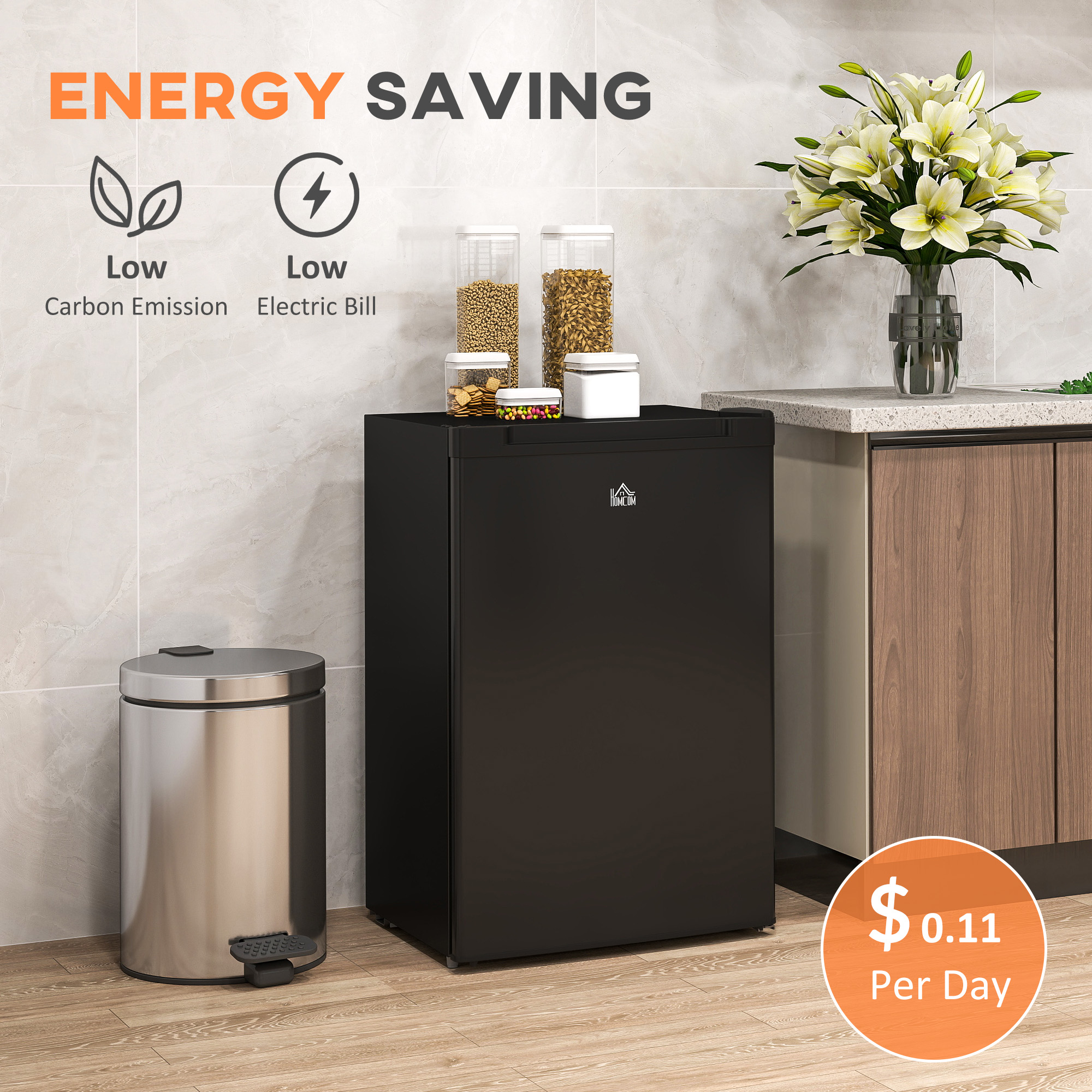 Homiyad Upright Freezer, 3 Cu Ft Small Freezer with Reversible Single Door, Adjustable Thermostat for Home, Apartment, Black