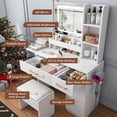 thumbnail image 3 of CQSXDA Functional Vanity Desk with Built-In LED Mirror Lights, 3 Drawers and Power Outlet, Perfect Makeup Table for Women, 3 of 15